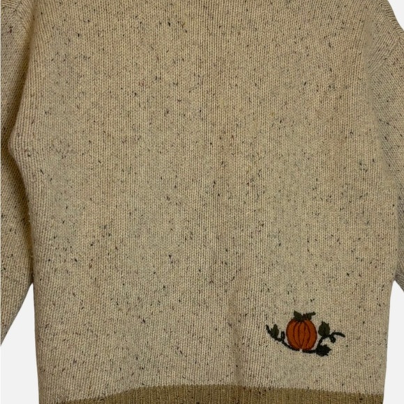 Wool Blend Chunky Knit Cardigan Fall Pumpkin Autumn Patchwork Leaves Cottagecore - Picture 10 of 11